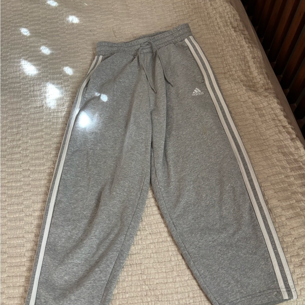 adidas Gray 3-Stripe Cropped Sweats